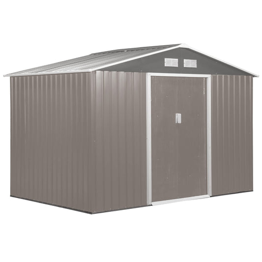 Outsunny 9' x 6' Metal Storage Shed, Garden Tool House with Floor Foundation, Double Sliding Doors, 4 Air Vents for Backyard, Patio, Lawn, Grey Gray 9' x 6'