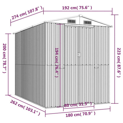 GOLINPEILO Abri de jardin extérieur en métal, grand hangar à outils utilitaire en acier, abri de jardin en acier avec doubles portes coulissantes, rangement utilitaire et outils, vert 75,6"x107,9"x87,8" 75,6"x107,9"x87,8" 