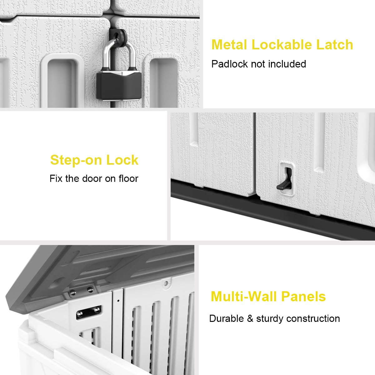 Outdoor Storage Shed,KINYING Outdoor Storage Cabinet Waterproof with Double Doors,52 Cu.ft Resin Vertical Tool Shed for Garden,Patio,Backyard,4×2.5×6.6 FT Off White Shed-04D