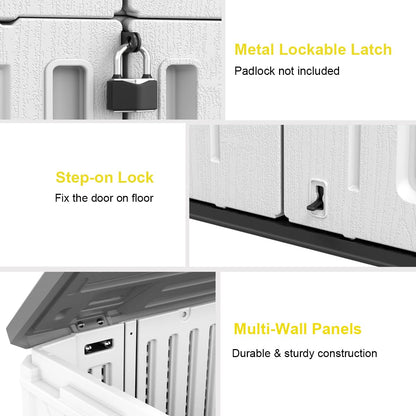 Outdoor Storage Shed,KINYING Outdoor Storage Cabinet Waterproof with Double Doors,52 Cu.ft Resin Vertical Tool Shed for Garden,Patio,Backyard,4×2.5×6.6 FT Off White Shed-04D