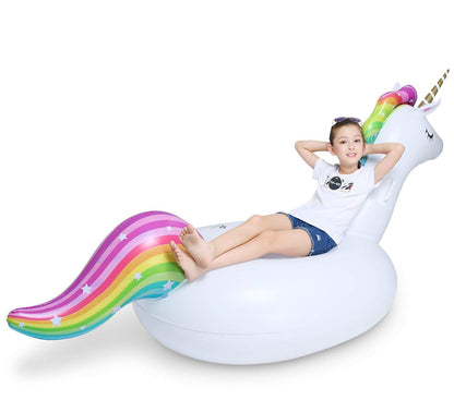 Jasonwell Big Gonflable Licorne Flotteur de Piscine Floatie Ride On avec Valves Rapides Grand Rideable Blow Up Summer Beach Piscine Party Lounge Radeau Décorations Jouets Enfants Adultes