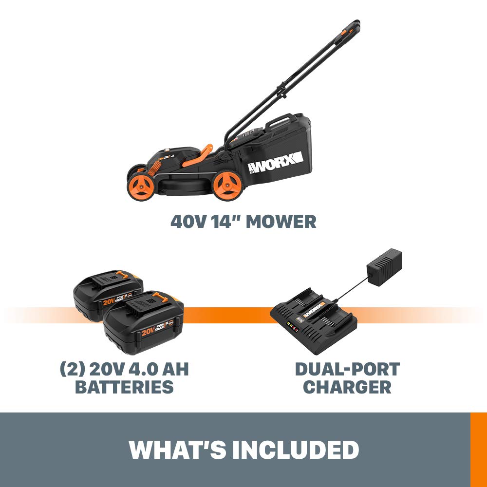 Worx WG779 Tondeuse à gazon sans fil 40 V Power Share 4,0 Ah 14 po (piles et chargeur inclus) Piles 14 po 40 V 4,0 Ah incluses 