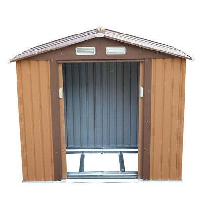 NBTiger Grand abri de rangement extérieur de 4,2' x 7', outil utilitaire robuste, organisateur d'équipement de tondeuse à gazon pour jardin avec toit à pignon, porte coulissante verrouillable, aérations - café 