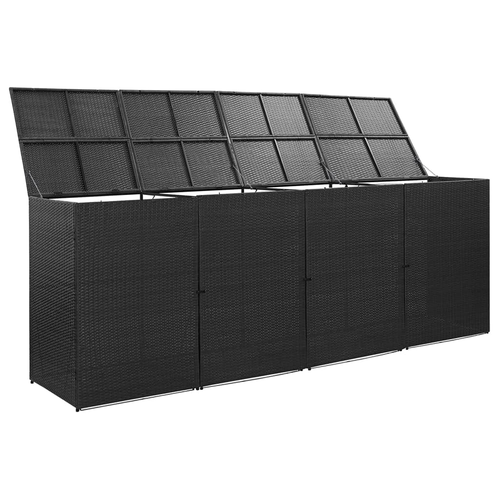 NusGear Quadruple Wheelie Bin Shed Black 120.1"x30.7"x47.2" Poly Rattan, Material: Poly Rattan, Powder-Coated Steel -737 120.1" x 30.7" x 47.2"