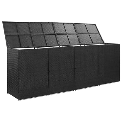 NusGear Abri à poubelles quadruple à roulettes noir 120,1" x 30,7" x 47,2" en poly rotin, matériau : poly rotin, acier enduit de poudre -737 120,1" x 30,7" x 47,2" 