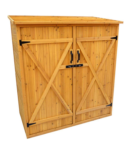 Leisure Season MSS6602 Abri de rangement moyen – Marron – Boîte de rangement pour outils de jardin extérieur – Armoire verrouillable en cèdre étanche avec étagères et portes en bois – Revêtement anti-taches avec motif à rainure et languette 