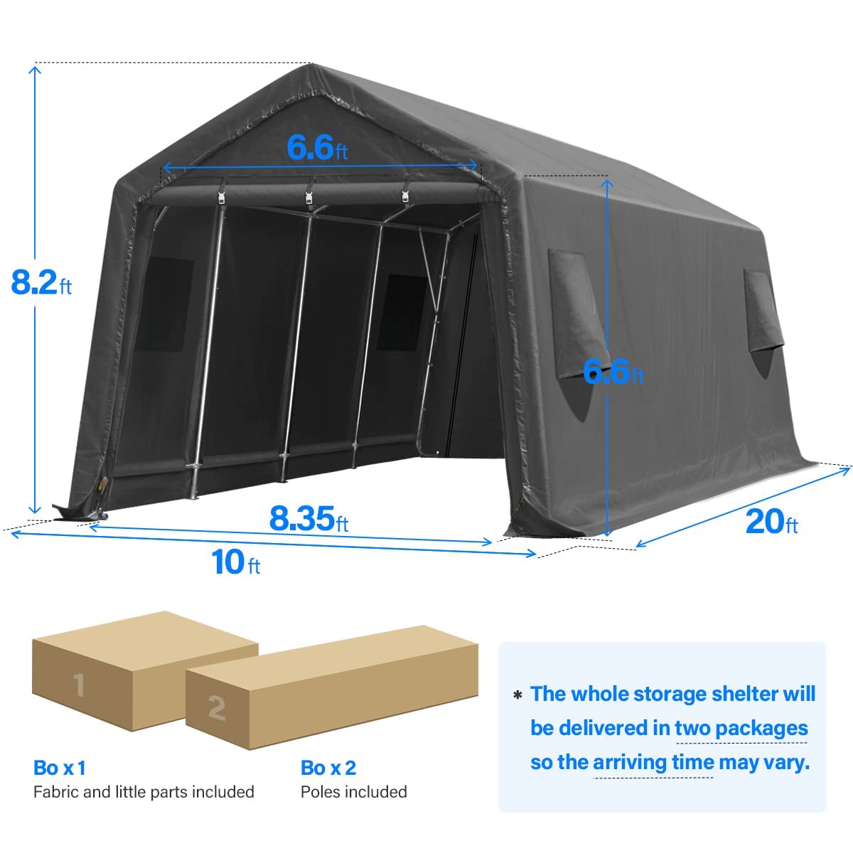ADVANCE OUTDOOR 10x20 ft Heavy Duty Carport Outdoor Patio Anti-Snow Portable Canopy Storage Shelter Shed with 2 Roll up Zipper Doors & Vents for Snowmobile Garden Tools, Gray, 10'X20' (8808DGY) 10'x20' Dark Gray