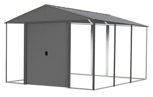 Arrow 10' x 12' Ironwood Galvanized Steel and Wood Panel Hybrid Outdoor Shed Kit, Anthracite 10' x 12'