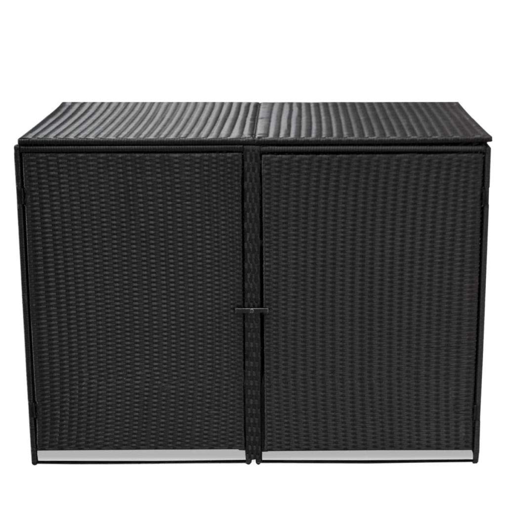 Daonanba Wheelie Bin Shed Garbage Storage of Poly Rattan Water Resistant Trash Container Management Unit with Enclosure and Lid or Backyards and Patios - 58.3" X 31.5" X 43.7" (black) Black