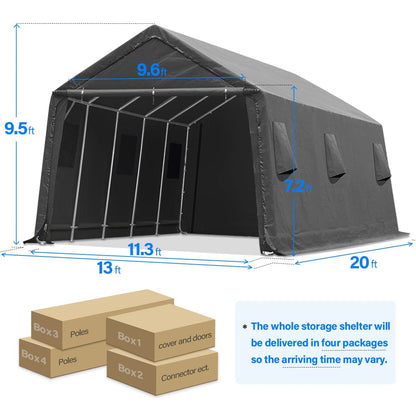 ADVANCE OUTDOOR Tente de garage de 4,3 x 6,1 m avec 2 portes enroulables et aérations, abri de rangement extérieur portable pour véhicule, camion, bateau, anti-UV, résistant à la neige, imperméable, gris (8809DGY) 13' x 20' gris foncé 