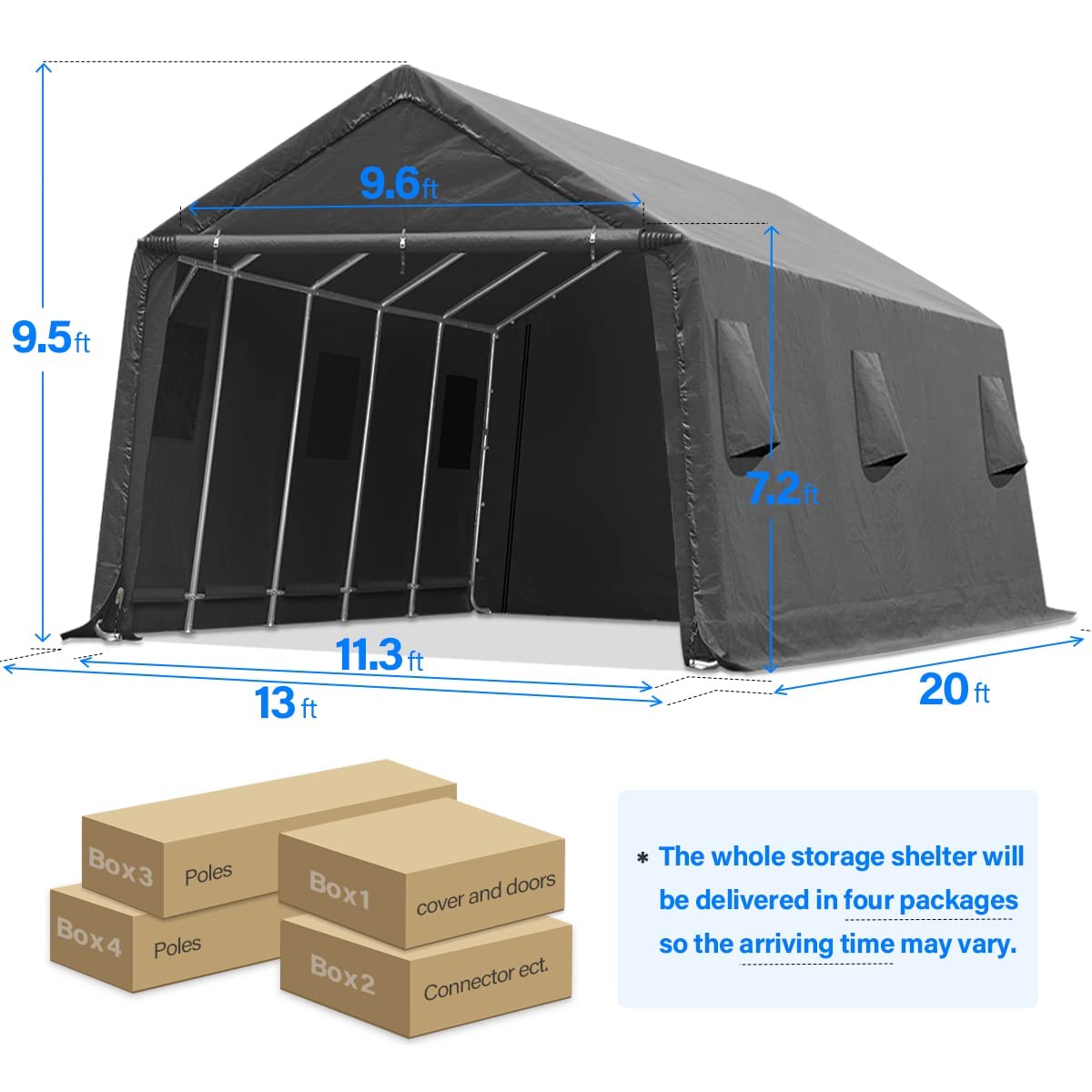 ADVANCE OUTDOOR Abri de voiture de 4,3 x 6,1 m avec 2 portes et aérations enroulables, abri de rangement portable, tente de garage pour véhicule, bateau, camion, anti-UV, résistant à la neige, imperméable, gris (8809DGY-1) 13' x 20' gris foncé 