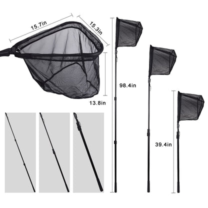 YSBER Écumeur de piscine (total 99" écumoire à feuilles avec télescopique) - Filet de râteau à feuilles de piscine robuste réglable - Fournitures de nettoyage de piscine pour nettoyer l'étang de la piscine et sac profond en maille fine