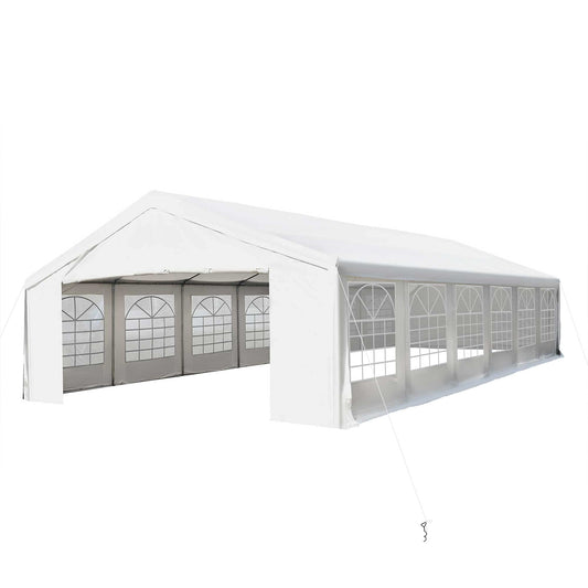 Outsunny Grande tente de fête et abri d'auto de 20' x 40' avec parois latérales amovibles et doubles portes, abri pare-soleil de tente à auvent robuste, pour fêtes, mariages, événements en plein air, barbecue, blanc 20' x 40' 