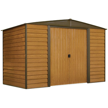 Arrow Shed WR106 Arrow Woodridge Low Gable Steel, Coffee/Woodgrain 10 x 6 ft. Storage Shed, Brown