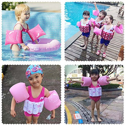 Wowelife Arm Floaties Brassards de natation gonflables Manches flottantes Anneaux de natation Brassards tubulaires pour enfants, tout-petits et adultes Rose-Large