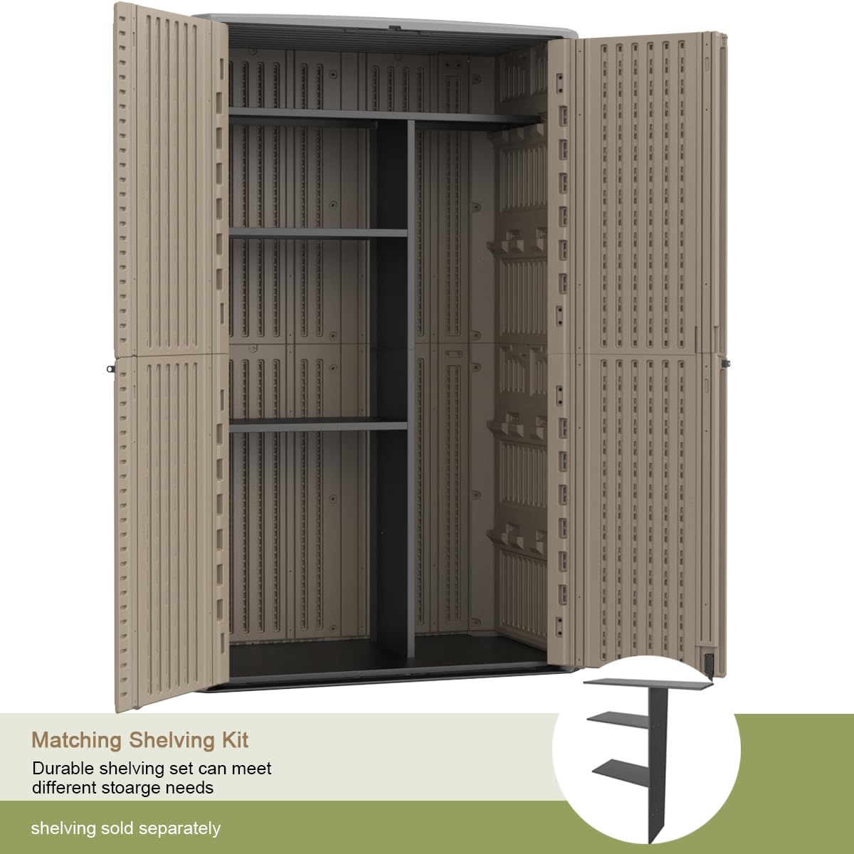 KINYING Abri de rangement extérieur étanche, armoire de rangement extérieure verticale en résine pour meubles de patio, outils de jardin, accessoires de piscine, rangement pour tondeuse (52 pieds cubes, marron foncé) Marron foncé-03C 