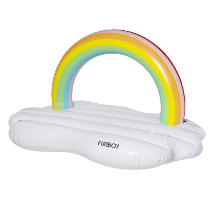 FUNBOY Flotteur de piscine gonflable géant de luxe arc-en-ciel Cloud Island, lit flottant, deux porte-gobelets, flotteur de luxe pour fête de piscine d'été et divertissement