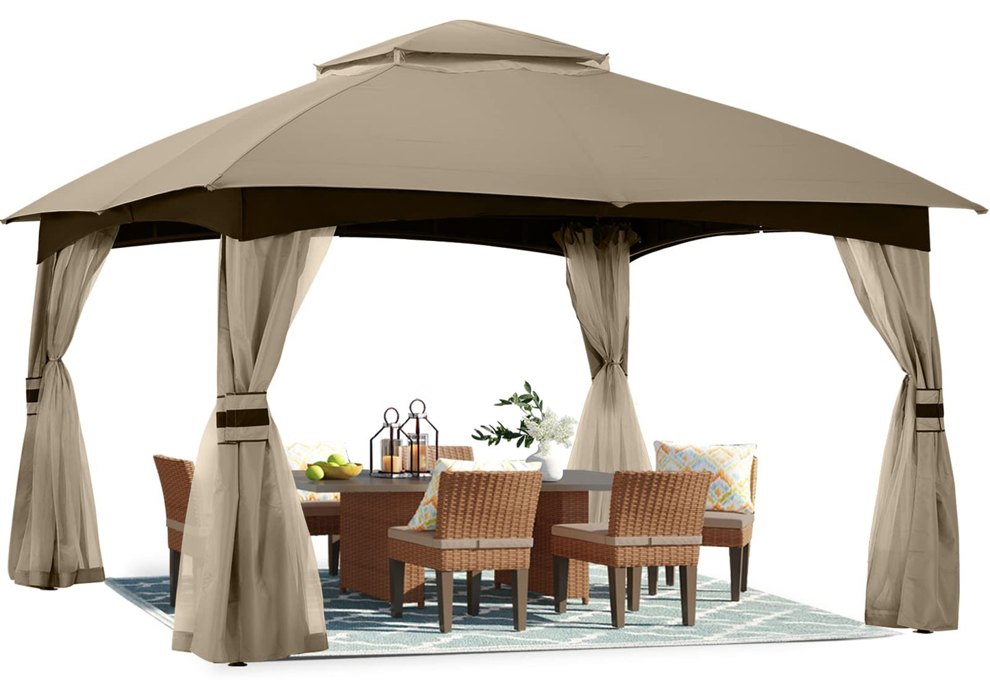 ABCCANOPY Tonnelle d'extérieur 10 x 20 – Tonnelle de terrasse avec moustiquaire, auvents extérieurs pour l'ombre et la pluie pour pelouse, jardin, cour et terrasse (beige) beige 