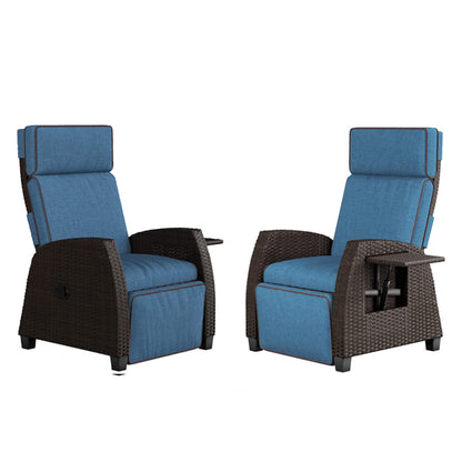 Ensemble de 2 fauteuils inclinables d'extérieur Grand Patio, chaises de patio inclinables en osier toutes saisons, table d'appoint rabattable, fauteuil inclinable, bleu paon bleu paon 2 pièces 2 pièces