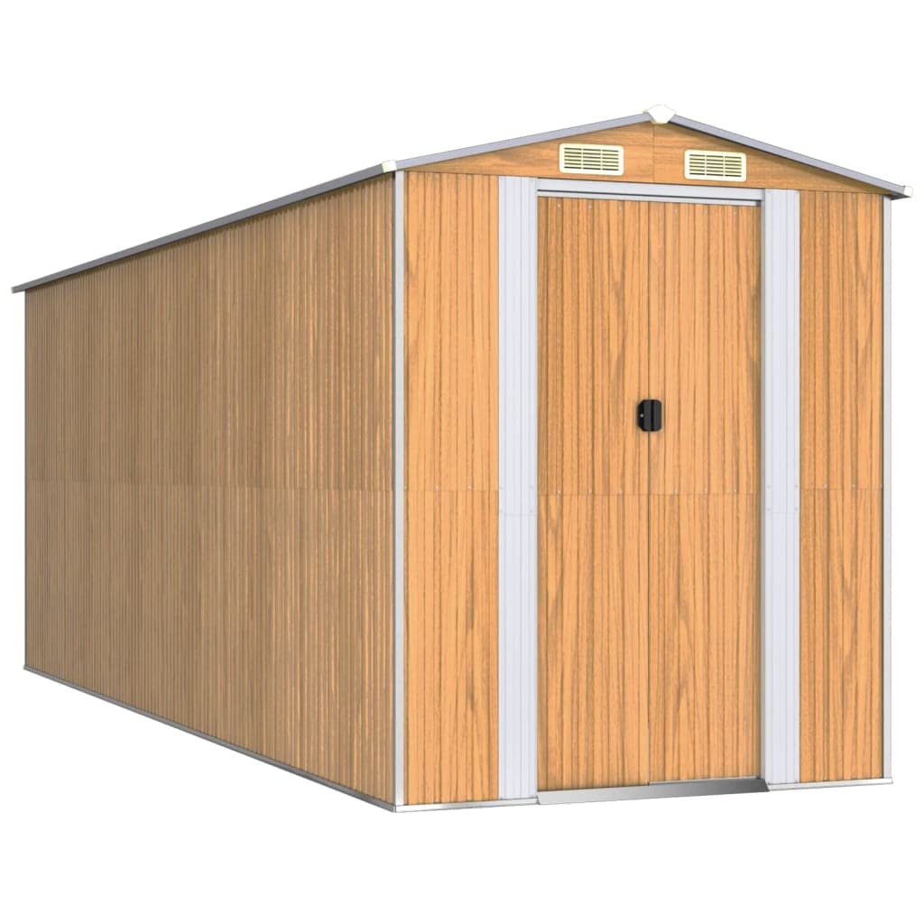 GOLINPEILO Metal Outdoor Garden Storage Shed, Large Steel Utility Tool Shed Storage House, Steel Yard Shed with Double Sliding Doors, Utility and Tool Storage, Light Brown 75.6"x205.9"x87.8" 75.6"x205.9"x87.8"