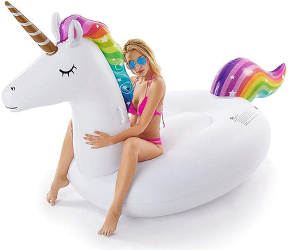 Jasonwell Géant Gonflable Licorne Piscine Flotteur Floatie Ride On avec Des Valves Rapides Grand Rideable Blow Up Summer Beach Piscine Party Lounge Radeau Décorations Jouets Enfants Adultes