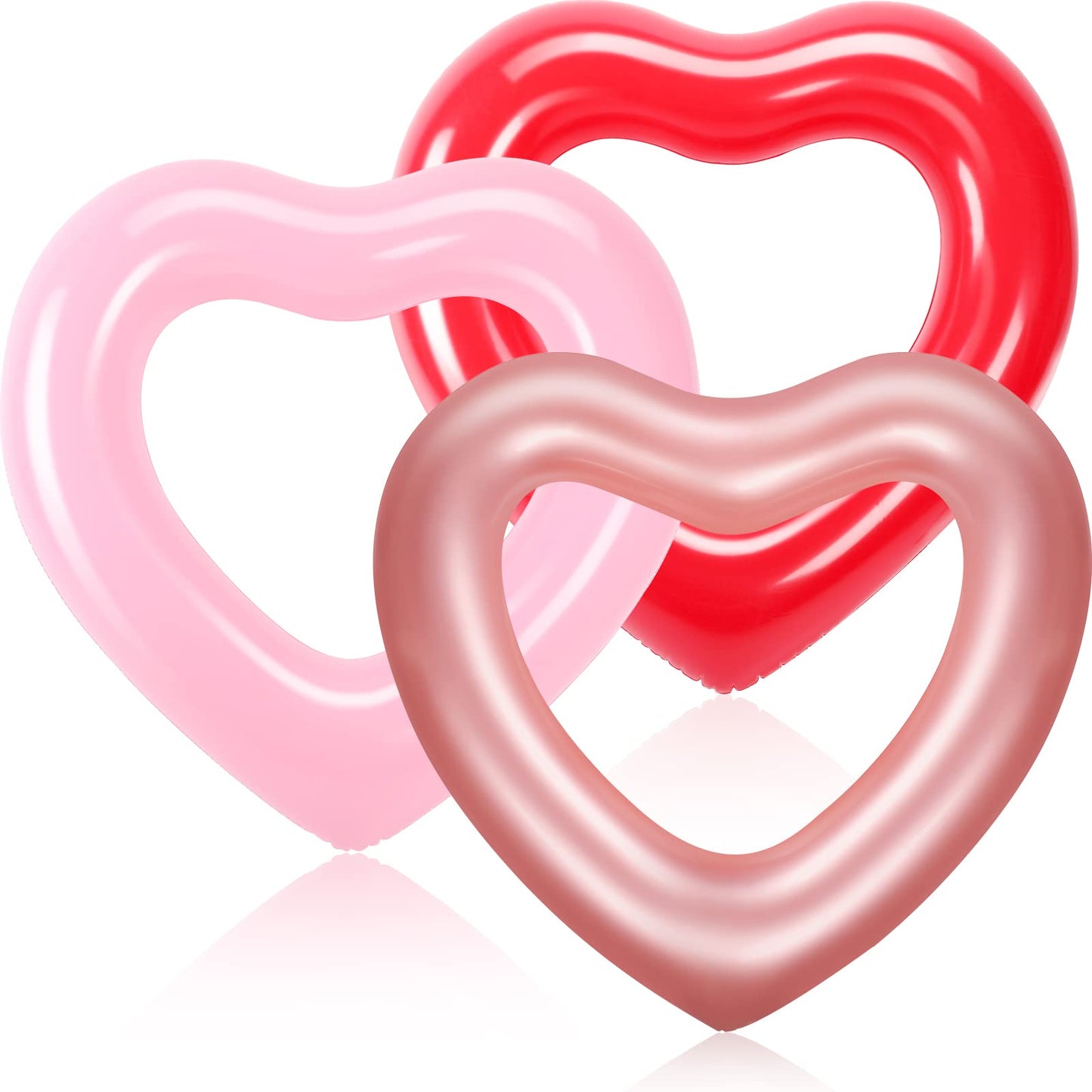 3 Pcs Inflatable Heart Pool Float 47.3 x 39.4 Inch Swim Heart Shaped Pool Rings for Adults Teens Water Fun Heart Floatie Summer Swimming Tube for Pool Beach Bachelorette Party Red, Rose Gold, Pink