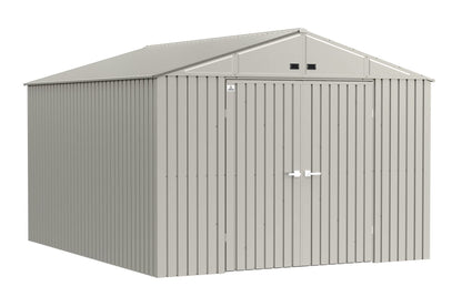 Arrow Shed Elite Abri de rangement extérieur verrouillable en acier avec toit à pignon de 3 m x 3 m, gris froid 