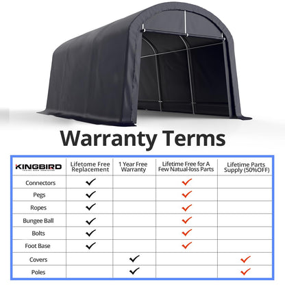 KING BIRD 10' x 15' Heavy Duty Round Style Carport Anti-Snow Car Port Garage Car Tent Car Canopy Outdoor Instant Garage with Reinforced Ground Bars 10'X15' Dark Gray