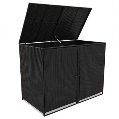 Festnight Abri extérieur double pour poubelles - Abri de rangement pour patio et jardin - Poly rotin - Noir 