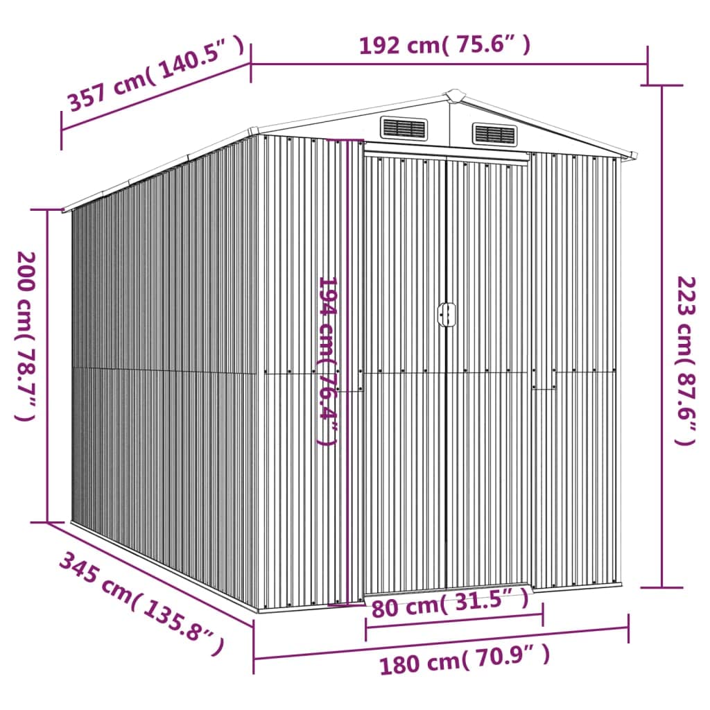 GOLINPEILO Abri de jardin extérieur en métal, grand hangar à outils utilitaire en acier, abri de jardin en acier avec doubles portes coulissantes, rangement utilitaire et outils, marron foncé 75,6"x140,6"x87,8" 75,6"x140,6"x87,8" 