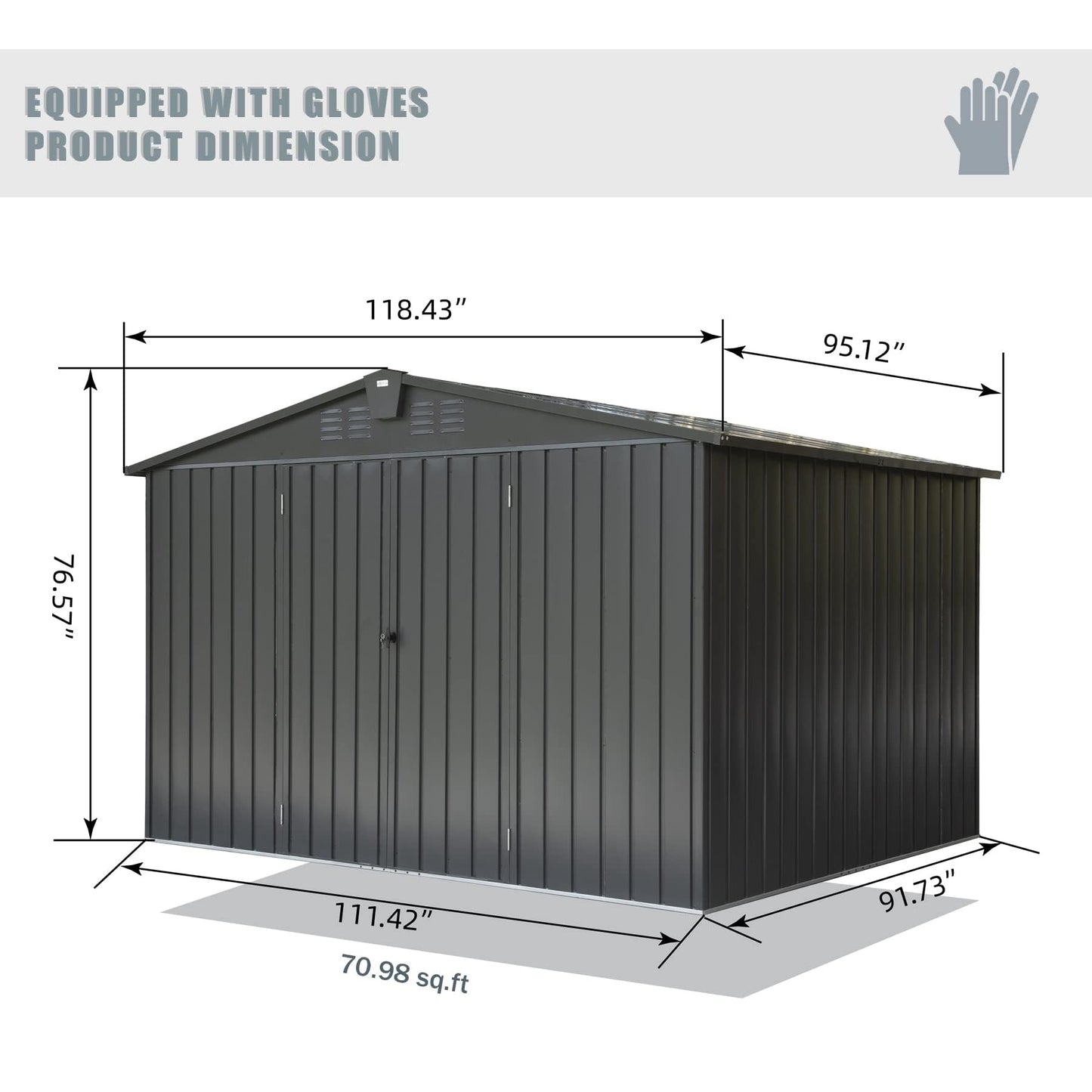 Domi Backyard Storage Shed 9.8’ x 7.9’ with Galvanized Steel Frame,Outdoor Garden Shed Metal Utility Tool Storage Room with Latches and Lockable Door for Balcony Lawn Poolside (Dark Gray) 10' x 8' Gable Roof