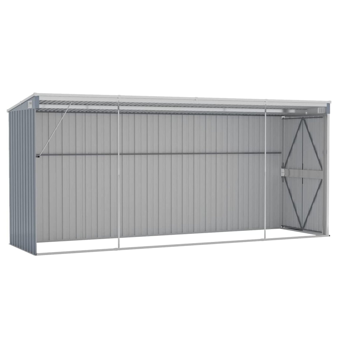 Gecheer Abri de jardin mural gris 46,5"x150,4"x70,1" en acier, abri de rangement extérieur avec porte en acier galvanisé, maison de rangement pour jardin, patio, pelouse 46,5 x 150,4 x 70,1 