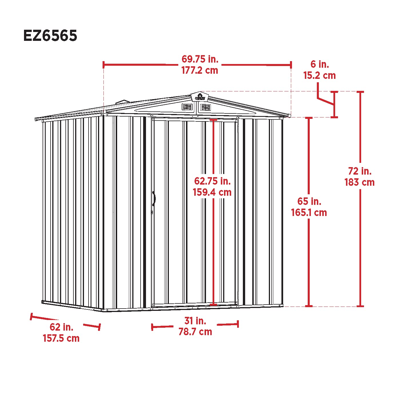 ARROW 6' x 5' EZEE Galvanized Steel Low Gable Shed Cream with Charcoal, Storage Shed with Peak Style Roof Cream/Charcoal Trim