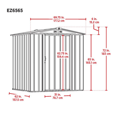 ARROW 6' x 5' EZEE Galvanized Steel Low Gable Shed Cream with Charcoal, Storage Shed with Peak Style Roof Cream/Charcoal Trim