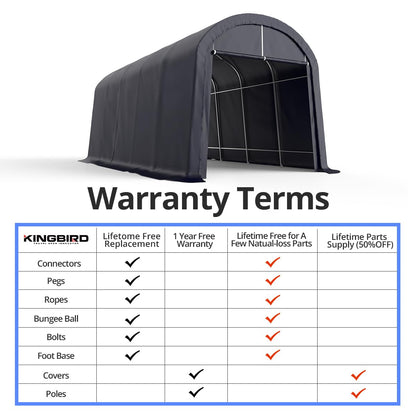 KING BIRD Abri de voiture robuste en tuyau ovale de 12' x 20' pour SUV, camion et bateau de grande taille, auvent de voiture anti-neige de style rond, abri de bateau extérieur avec barres de sol renforcées 12' x 20' rond 