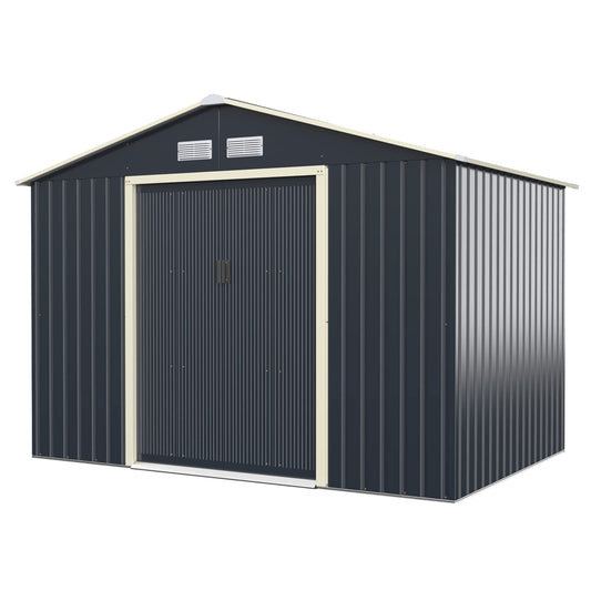 Giantex Outdoor Storage Shed with Double Sliding Door, Galvanized Metal Garden Storage Room, Front and Back Vent, Weather Resistant Tool Storage Shed for Backyard, Patio, Lawn (9 x 6 FT) 9 x 6 FT