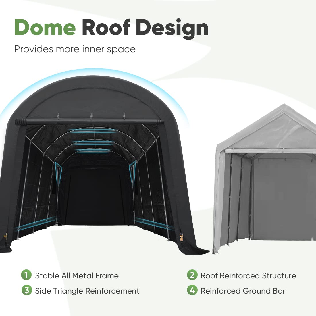 ADVANCE OUTDOOR Abri de voiture robuste de 3 x 6 m pour patio extérieur, anti-neige, grand espace, auvent de rangement avec 2 portes à fermeture éclair enroulées et aérations pour outils de jardin de motoneige, gris foncé 3 x 6 m 