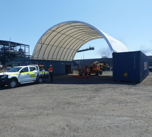 Mytee Products 40'(L) x 20'(W) Shipping Container Canopy Shelter - 21 Oz 610 GSM PVC White Cover Storage Container Roof with No End Walls - Durable & Weather-Resistant 40' (L) x 20' (W)