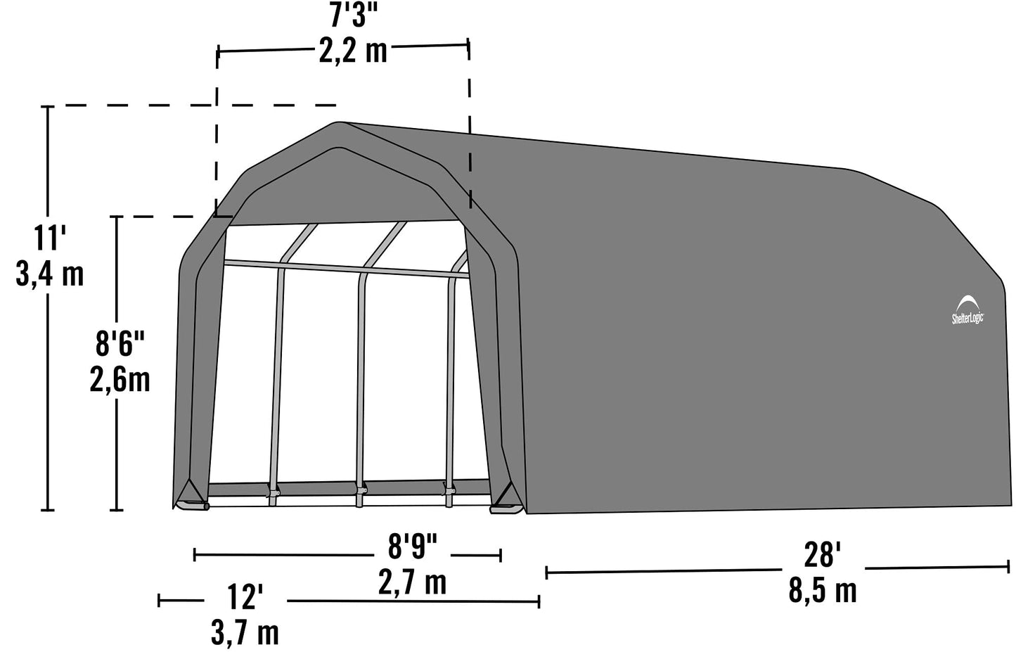 ShelterLogic 90254 Green 12'x28'x11' Barn Shelter 12' x 28' x 11'