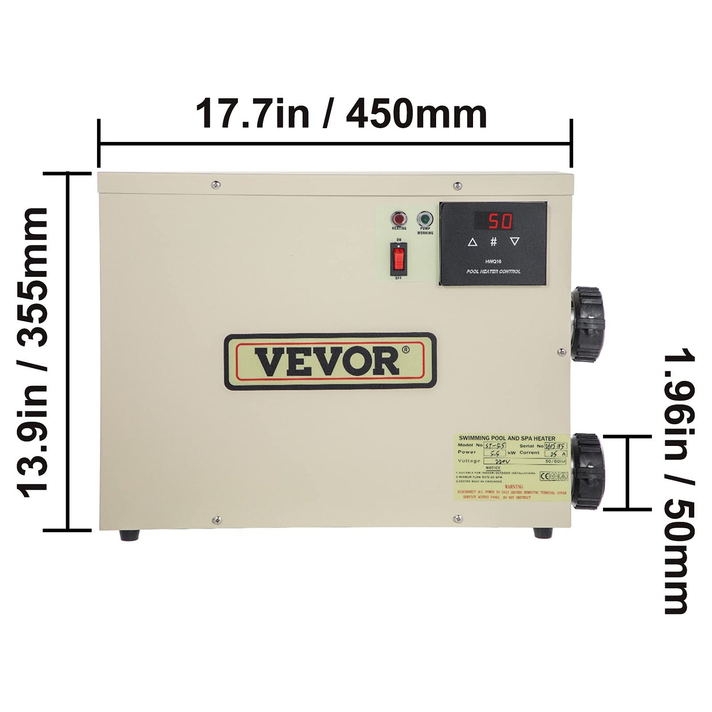 VEVOR Electric SPA Heater 9KW 240V 50-60HZ Digital SPA Water Heater with Adjustable Temperature Controller Heater for Swimming Pool and Hot Bathtubs Self Modulating Pool SPA Heater with CE