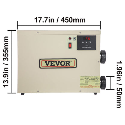 VEVOR Chauffe-eau électrique pour spa 9KW 240V 50-60HZ Chauffe-eau numérique pour spa avec régulateur de température réglable pour piscine et baignoires chaudes Chauffe-piscine auto-modulant avec CE 