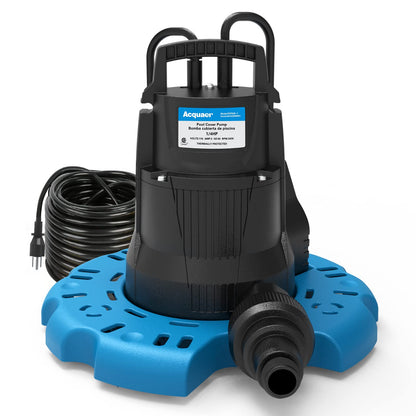 Pompe de couverture de piscine automatique Acquaer 1/4 HP, pompe submersible 115 V avec adaptateur de clapet anti-retour 3/4" et cordon d'alimentation de 7,6 m, élimination de l'eau 2250 GPH pour piscine, bains à remous, toits, lits d'eau et plus encore.