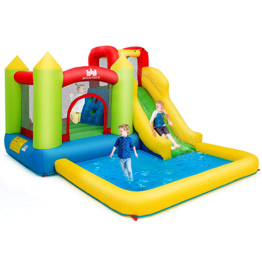 Costzon Inflatable Water Slide, Water Bounce House Combo for Kids Outdoor Fun with Large Jumping Area, Climbing Wall, Splash Pool, Blow up Waterslides Park Inflatable for Kids Backyard Party Gifts without blower