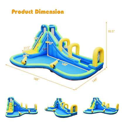 BOUNTECH Toboggan gonflable, méga parc de toboggans aquatiques pour enfants dans le jardin avec long toboggan d'aventure, piscine à éclaboussures, escalade, toboggans gonflables pour enfants et adultes, cadeaux de fête en plein air sans souffleur