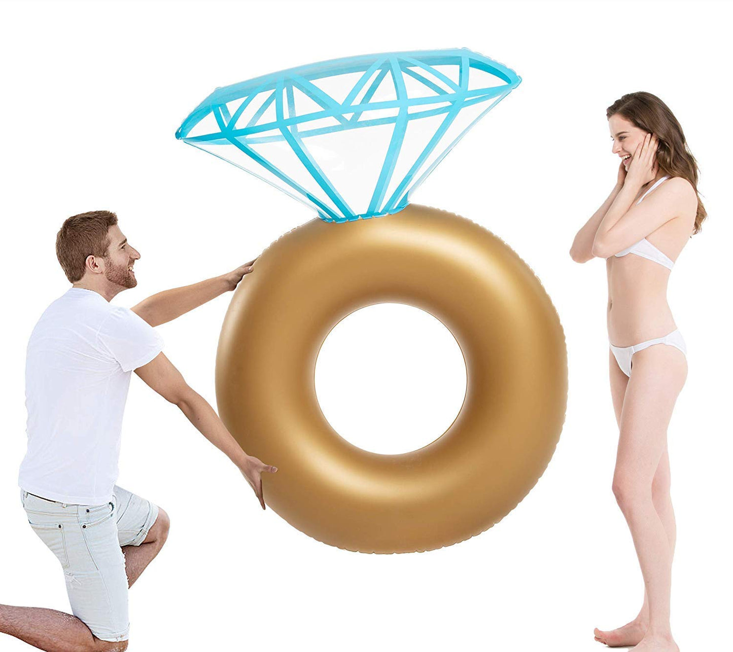 Jasonwell Inflatable Diamond Ring Pool Float - Engagement Ring Bachelorette Party Float Stagette Decorations Swimming Tube Floaty Outdoor Water Lounge for Adults & Kids Gold