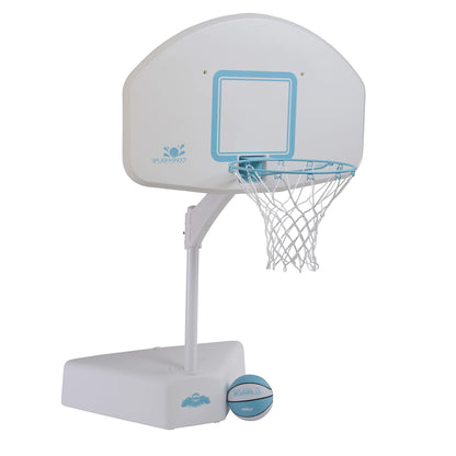 Dunn-Rite Splash &amp; Shoot Panier de basket-ball pour piscine extérieure à hauteur réglable avec ballon, base et jante en acier inoxydable de 18 pouces pour adultes et enfants, blanc