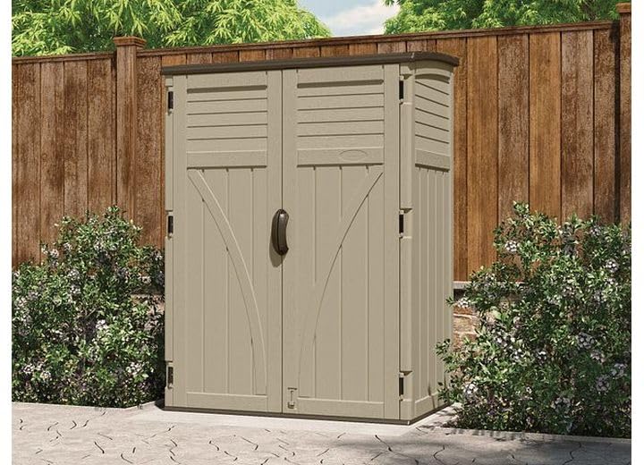 Suncast 54 Cubic Ft. Vertical Resin Outdoor Storage Shed, Sand, 52” x 32.5” x 71.5"