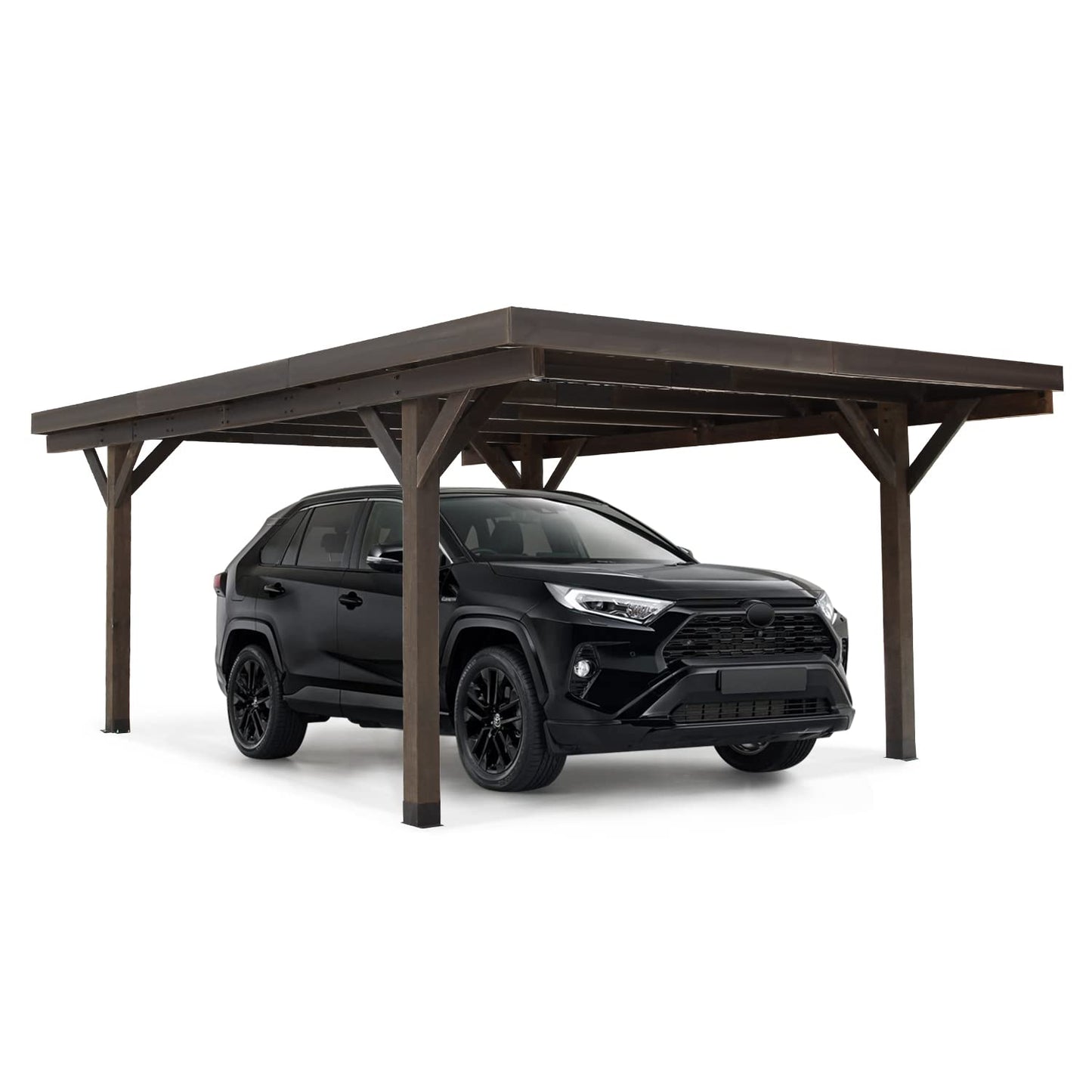 U-MAX 17x12ft Wooden Carport Garage Outdoor Gazebo Wooden Pergola for Backyard, Coffee