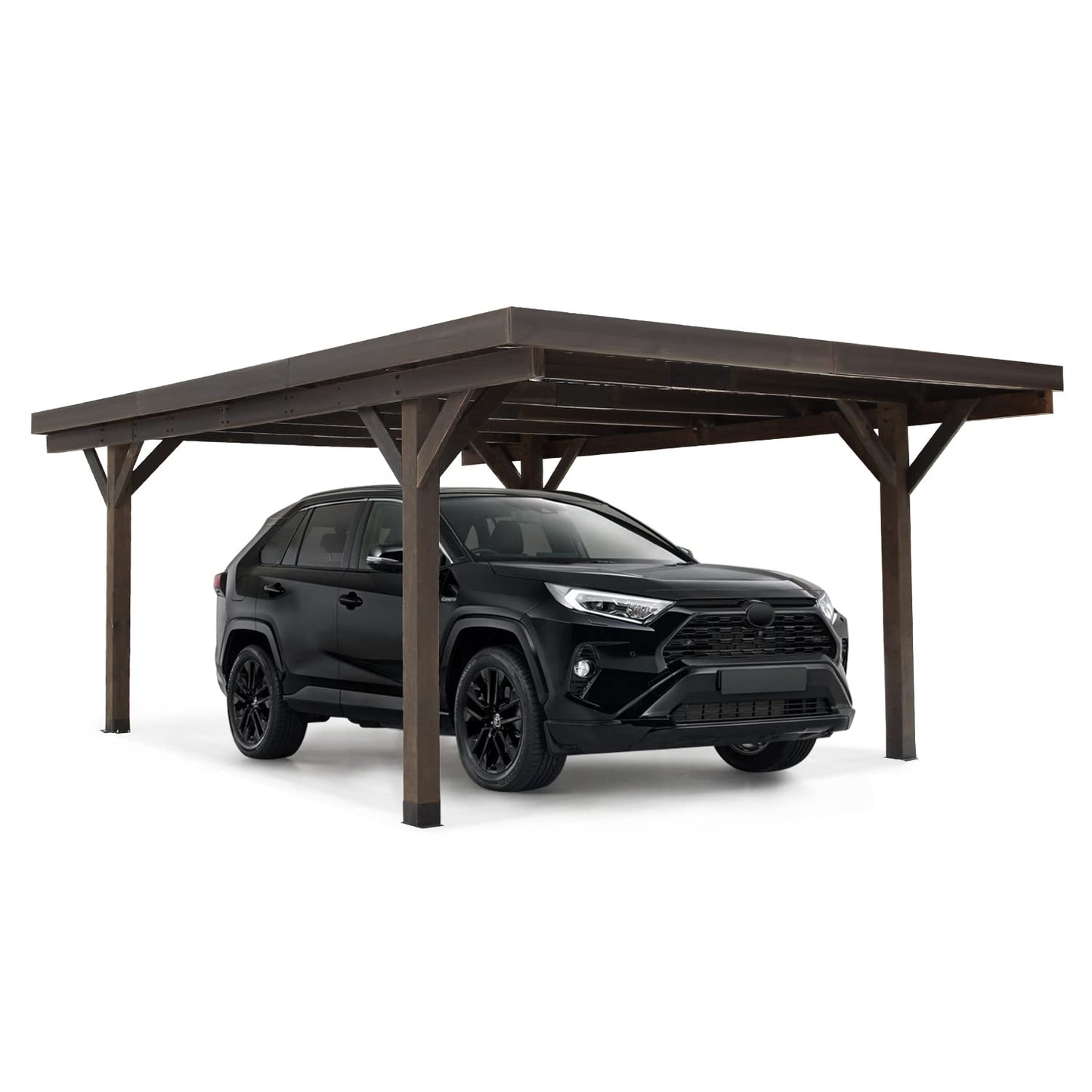 U-MAX 17x12ft Bois Robuste Carport Garage Gazebo Extérieur Pergola en Bois, Café, pour Patios, Jardin, Cour 