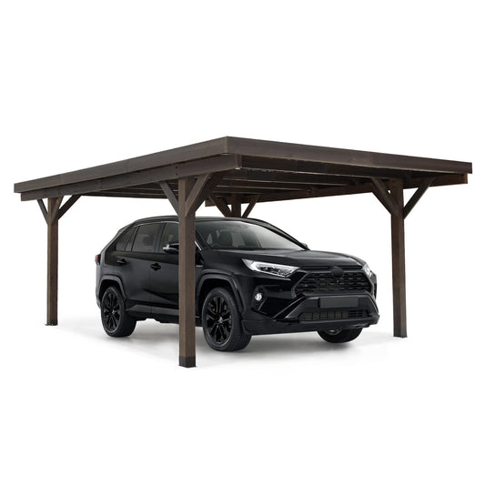 U-MAX 17x12ft Bois Robuste Carport Garage Gazebo Extérieur Pergola en Bois, Café, pour Patios, Jardin, Cour 